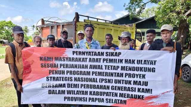 Sebanyak 22 marga pemilik hak ulayat di Distrik Anim-Ha, Jagebob, dan Sota, Kabupaten Merauke, Papua Selatan, menyatakan dukungan terhadap pelaksanaan PSN. Foto: Josua/ Papua60detik