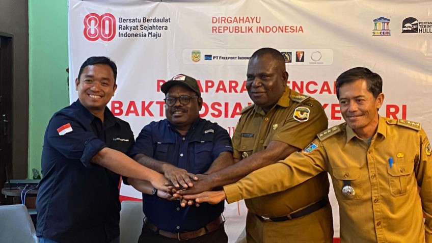 Jumpa Pers pemaparan kegiatan bakti sosial PTFI di Rumah Kopi Amungme Gold, Timika, senin (11/8/2025), Foto: Faris/Papua60detik